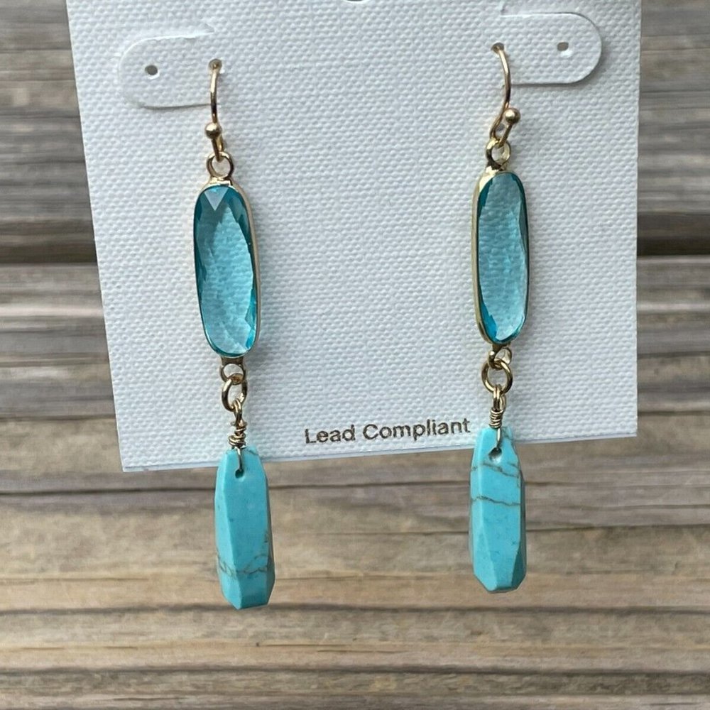 Panacea Earrings Gold Tone Hook wire Turquoise Bead Drop/Dangle Women Ear Jewelr - Picture 5 of 9